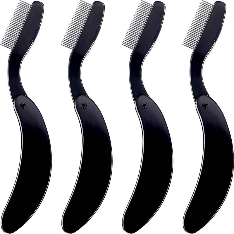 4 Packs Folding Eyelash Comb, Stainless Steel Teeth Eyebrow Comb Lash And Brow Makeup Brush (Black) cao cấp