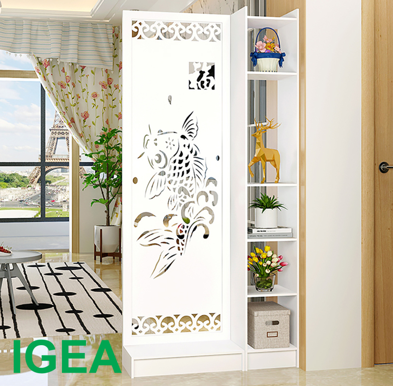 Vách Ngăn Bình Phong Cá Chép Hóa Rồng Liền Kệ Để Đồ