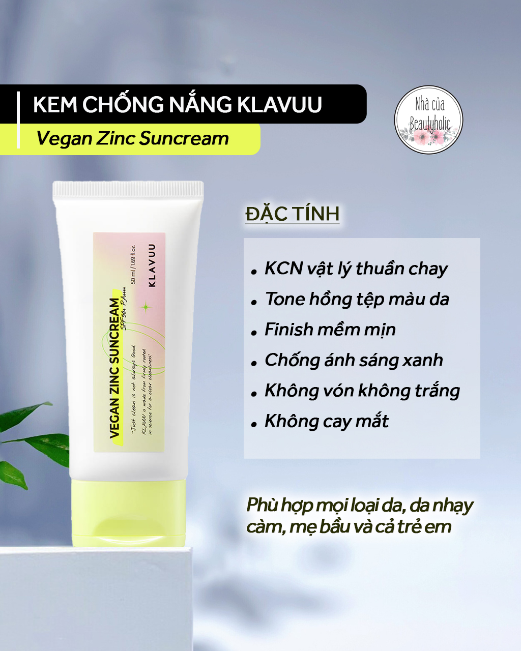 Kem chống nắng vật lý thuần chay klavuu vegan zinc suncream