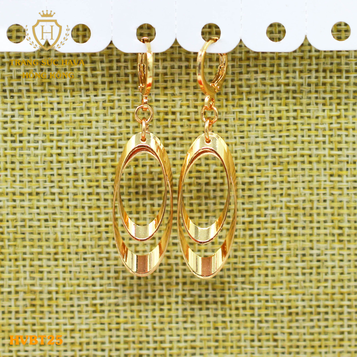 Khuyên Tai, Hoa Tai, Bông Tai Dáng Dài, Titan Xi Mạ Vàng 18k