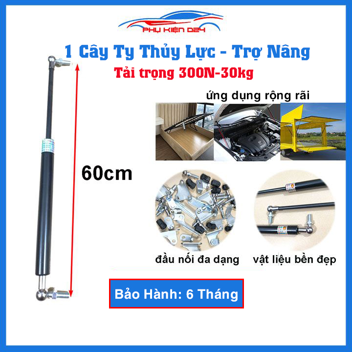1 Cây ty thủy lực, ben hơi dài 60cm chịu lực 300N-30kg/1 cây chống nắp capo, cốp ô tô, cánh cửa công nghiệp trợ nâng, trợ lực tốt