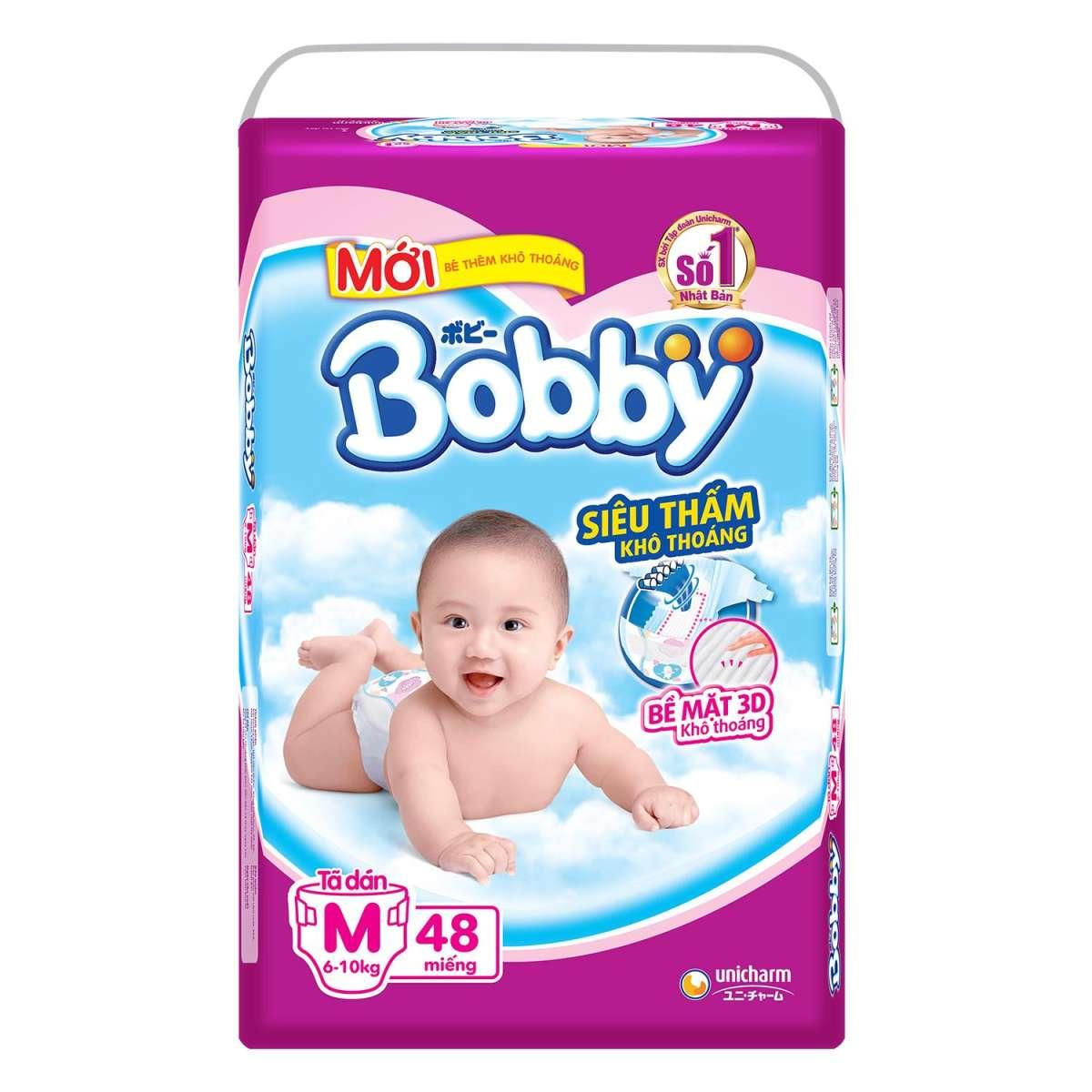 BỈM - TÃ DÁN BOBBY SIZE M - 48 miếng (CHO BÉ 6 - 10KG)