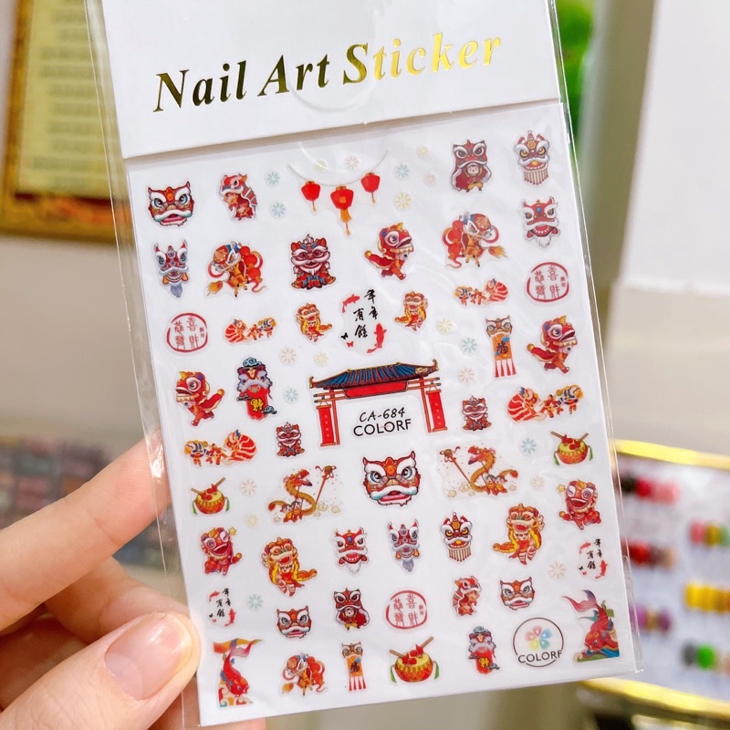 Sticker dán móng tay nail Tết mèo thần tài đón năm mới 2023