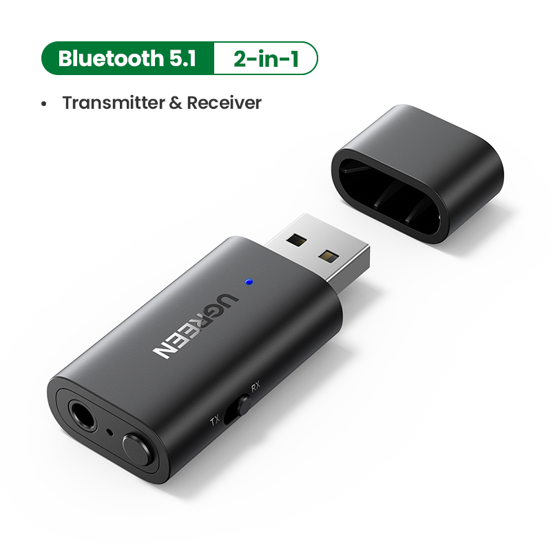 UGREEN Bluetooth 5.1 Transmitter Receiver 2 in 1 Wireless USB Bluetooth Adapter Built-in Microphone 3.5mm Audio Bluetooth Dongle Driver Free for TV, Home Stereo, Car Stereo, Headphones, Speakers, PC