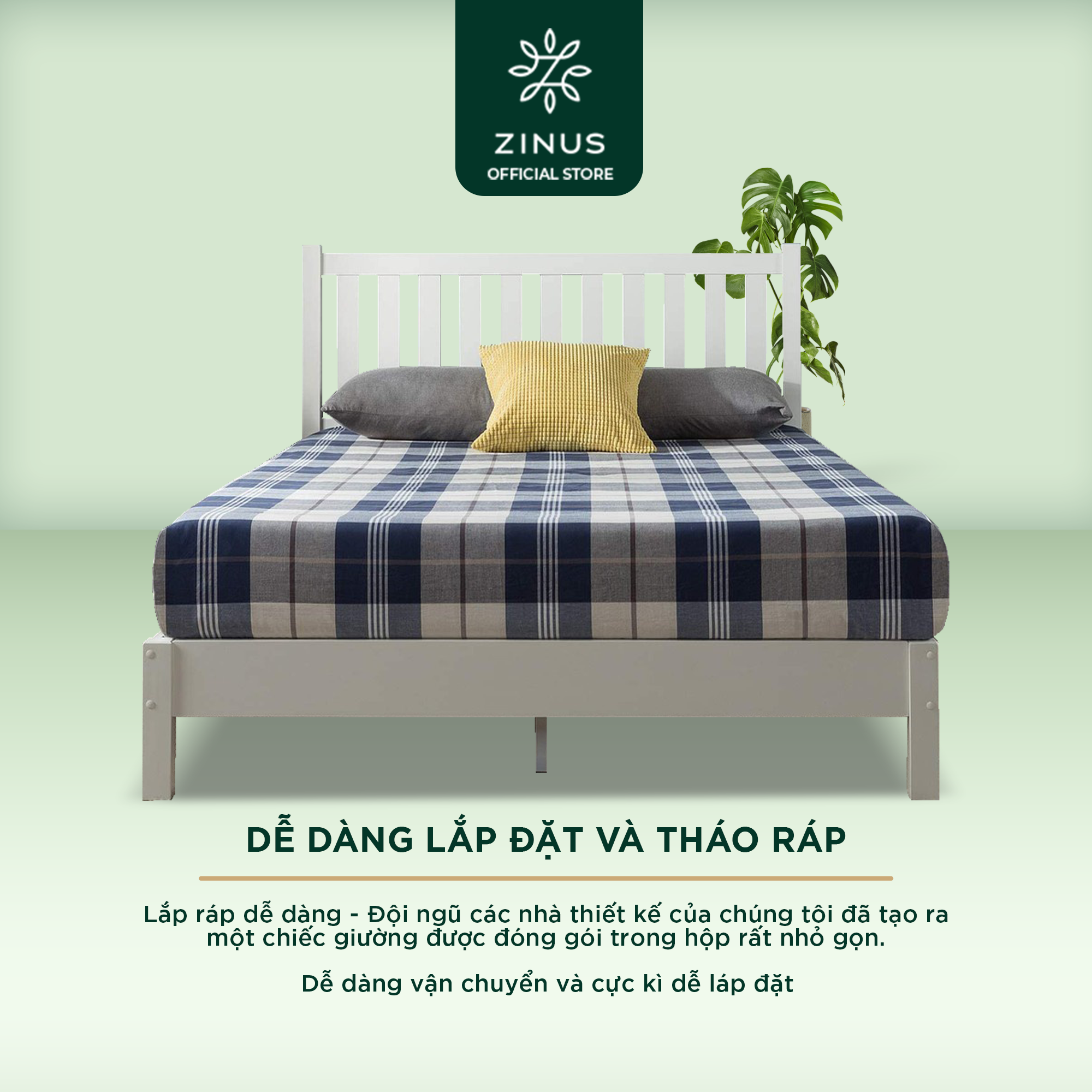 Giường Gỗ Trắng cao 30cm Zinus – 12in Deluxe Solid Wood Platform Bed