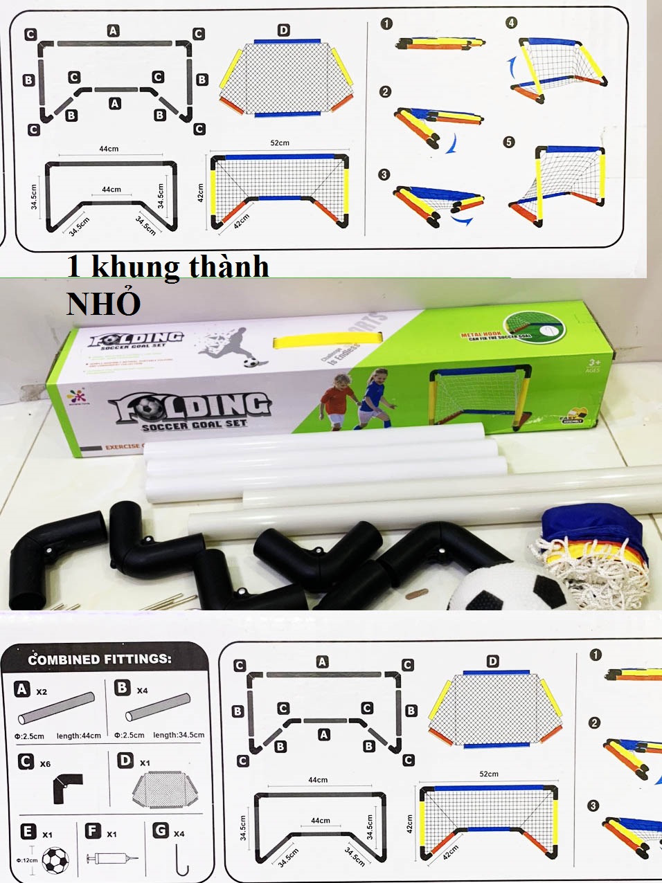 Bộ Khung Thành Bóng Đá Mini Có Thể Gấp Gọn + Đồ Bơm