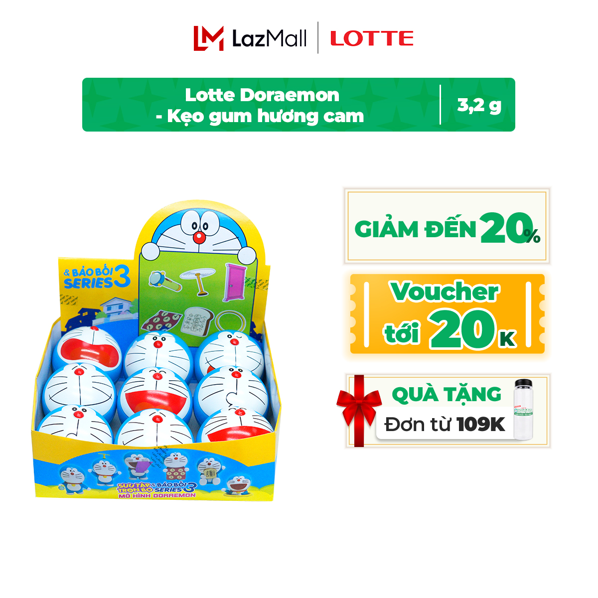Lotte Doraemon - Kẹo gum hương cam 3,2 g