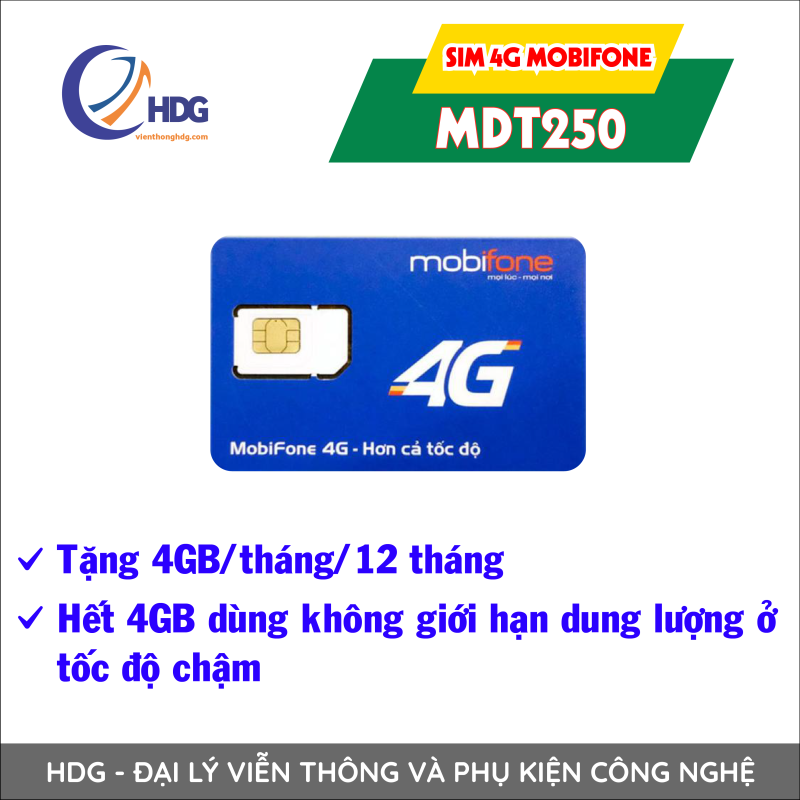 Sim 4G mobifone MDT250 tặng 48gb/12 tháng 1 năm không nạp tiền - viễn thông HDG