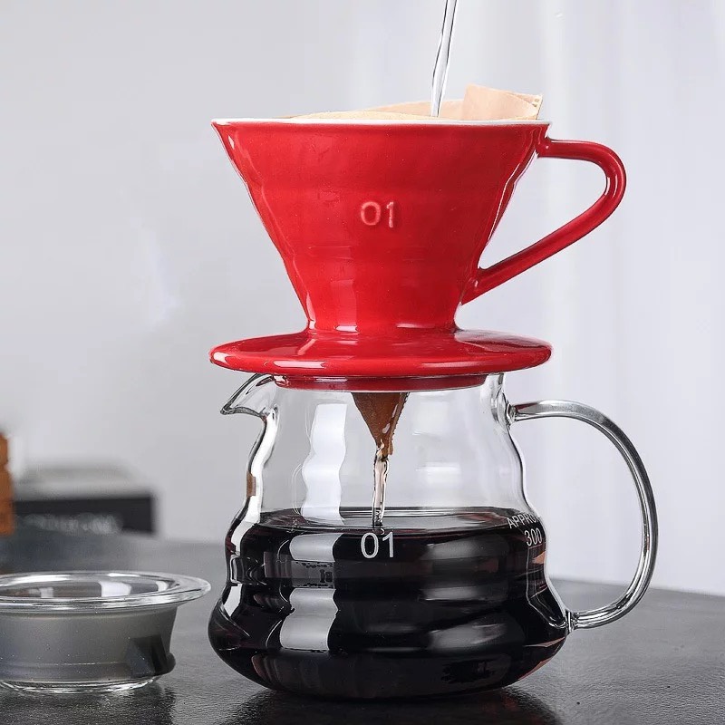 Bộ Bình Pha Drip V60 Phễu Sứ ( Bình 300ml + Phễu ) Đỏ, Vàng, Trằng, Xanh, đen