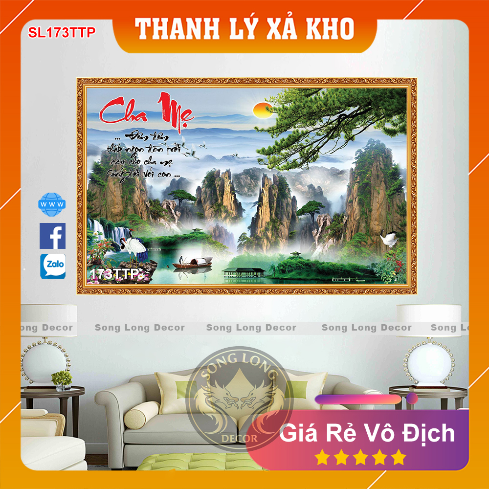 Tranh Dán Tường Chữ Cha Mẹ- SL173TTP-Tranh 3d Thư Pháp - Song Long Decor