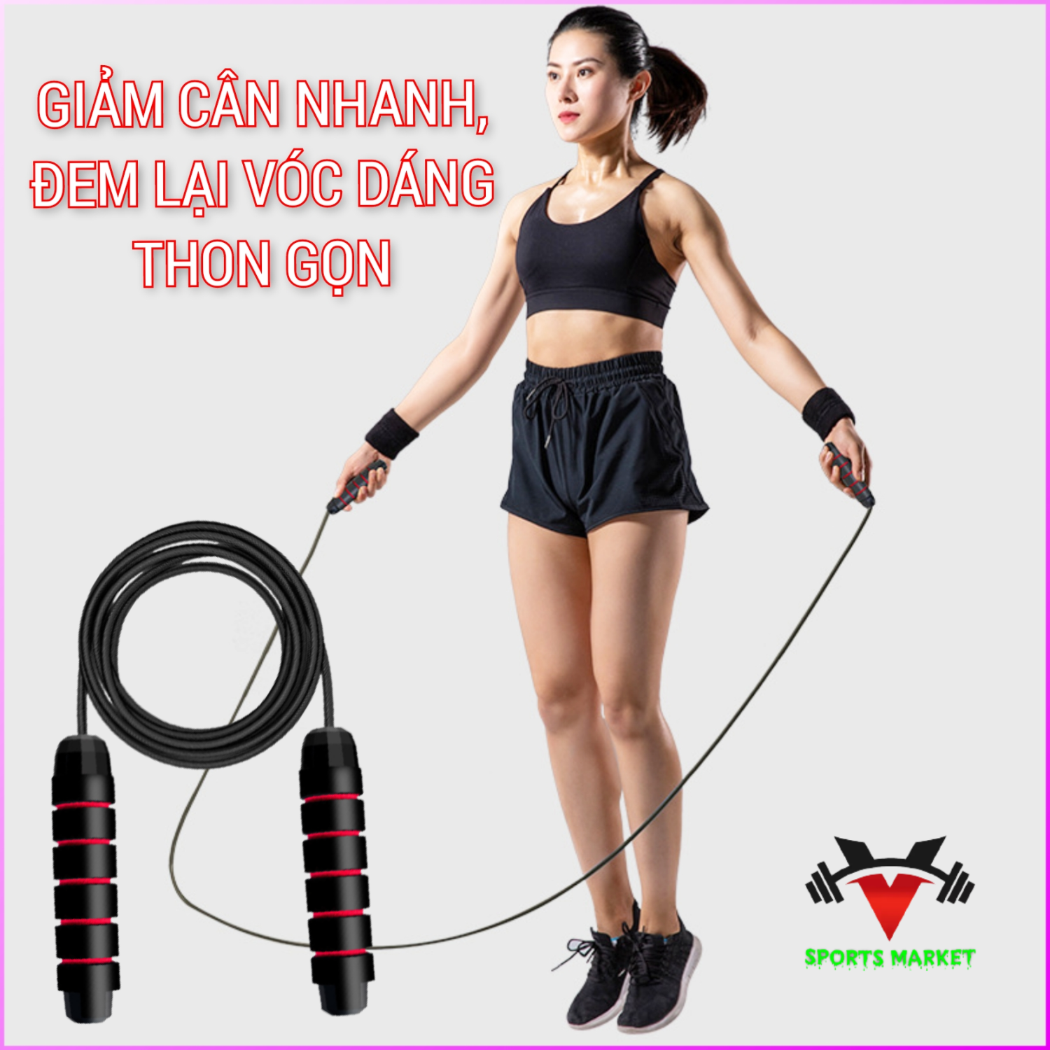 Dây nhảy tập thể dục thể thao, dây nhảy lõi thép cao cấp, gym, yoga dài 2,9m