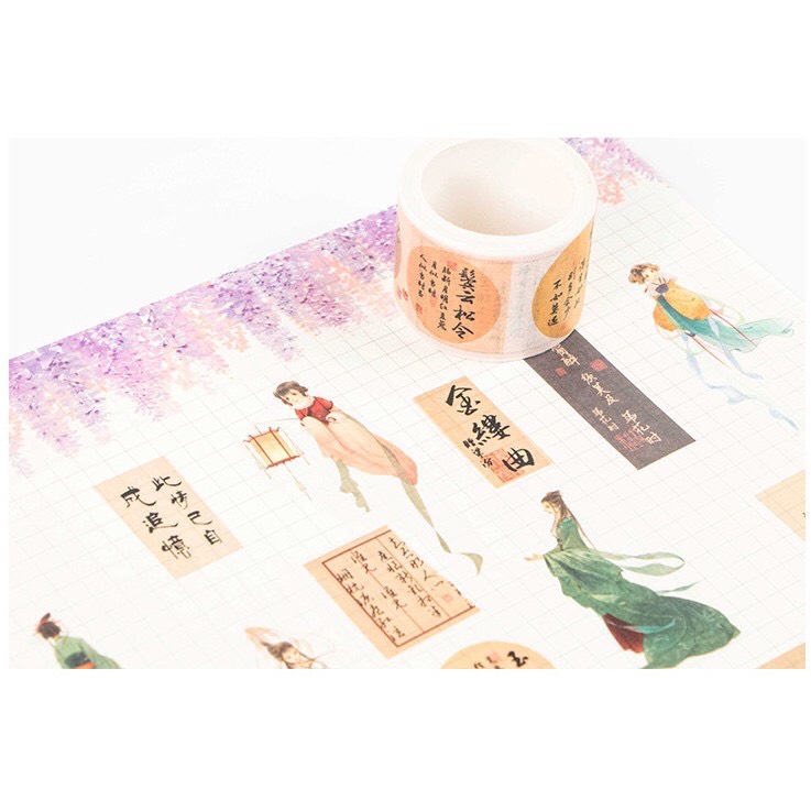 (Full Cuộn) Cuộn Washi tape Cổ trang Chữ Trung