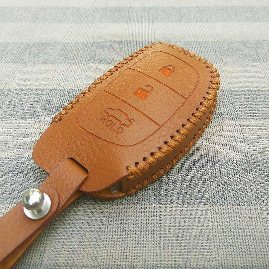 Bao da 3 nút chìa khóa smartkey xe hơi Hyundai (i10 - Tucson - Elantra) (Nâu)