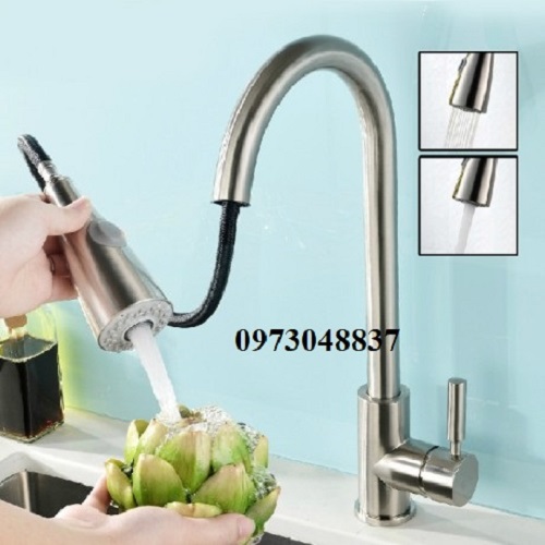 Vòi rửa chén bát nóng lạnh inox 304 dây rút
