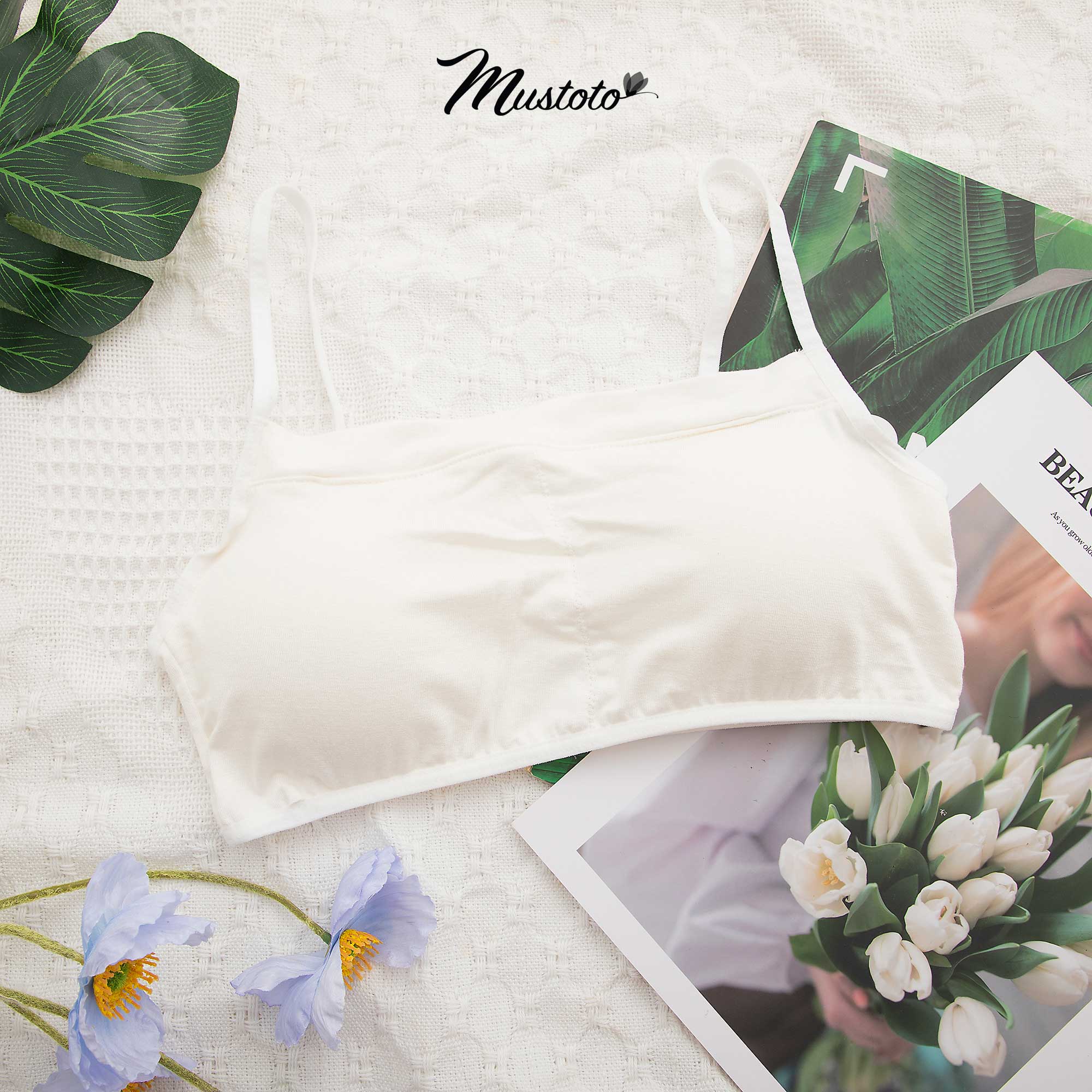 Combo 2 Áo Bra Nữ Cotton 2 Dây Da, Trắng (Mustoto MA37)