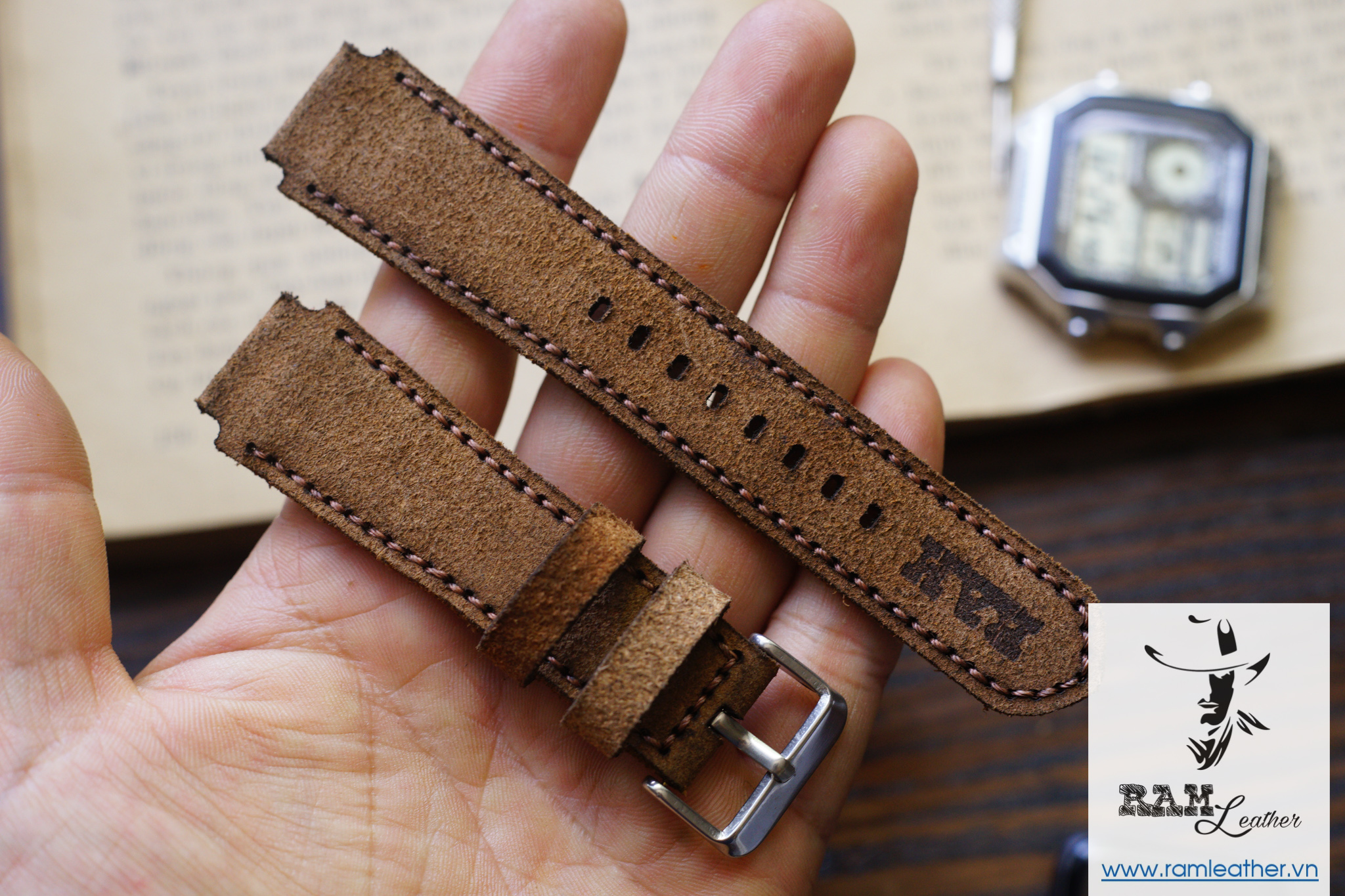 Dây Da Đồng Hồ Da Bò Bản Bền Đẹp RAM Leather Classic Ca.si.o AE 1200 / Sei.ko5 Chính Hãng RAM Leather