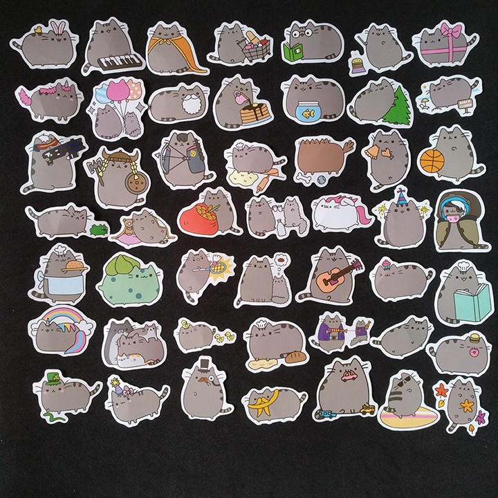 sticker mèo Pusheen set 30 đến 60 ảnh có ép lụa