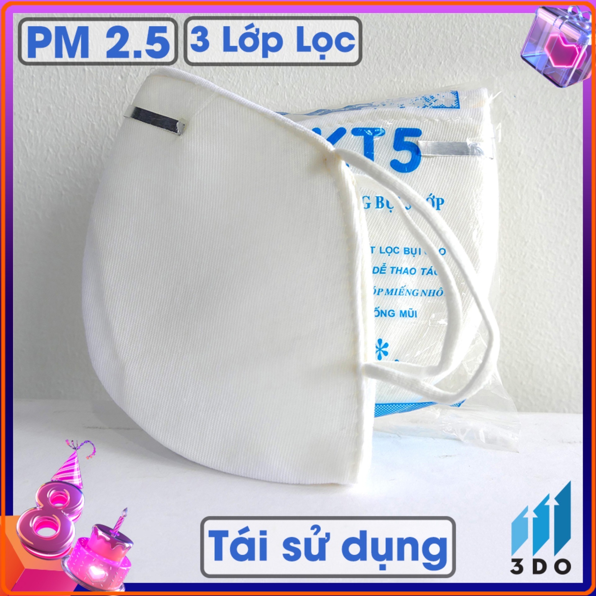 [ Bộ 5 chiếc] Khẩu trang chống bụi mịn KT5 3 lớp lọc, khẩu trang 3DO kháng khuẩn