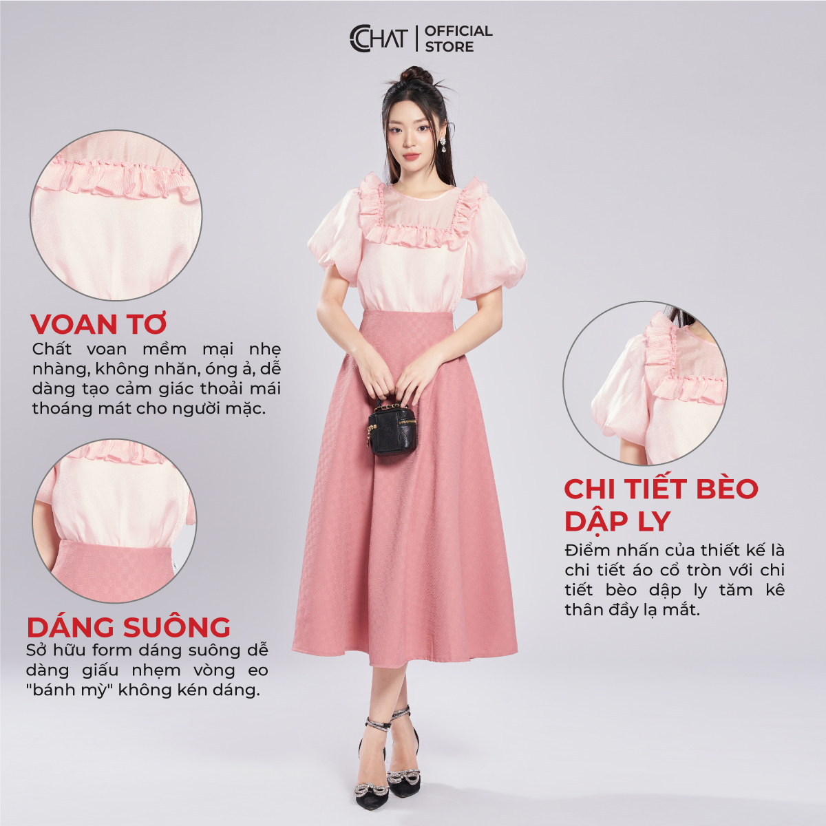 Áo Kiểu Nữ CCHAT Bèo Dập Ly Chất Voan Cao Cấp 13ANV2003ST