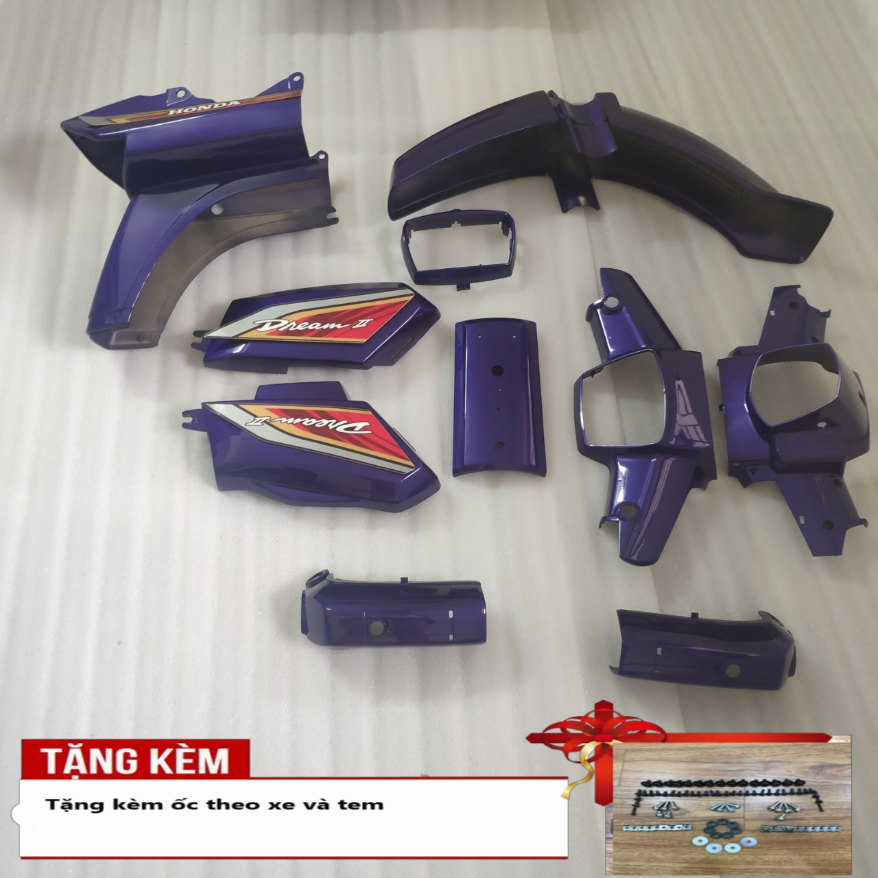 Bộ dàn áo DREAM II màu TÍM CÀ  [ TẶNG ỐC - Tặng tem ] vỏ nhựa xe máy DREAM 2, độ xe máy siêu chất