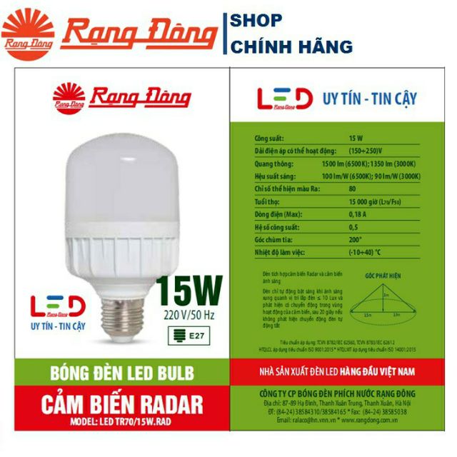 Đèn cảm biến Radar 7W/9W/15W Rạng Đông