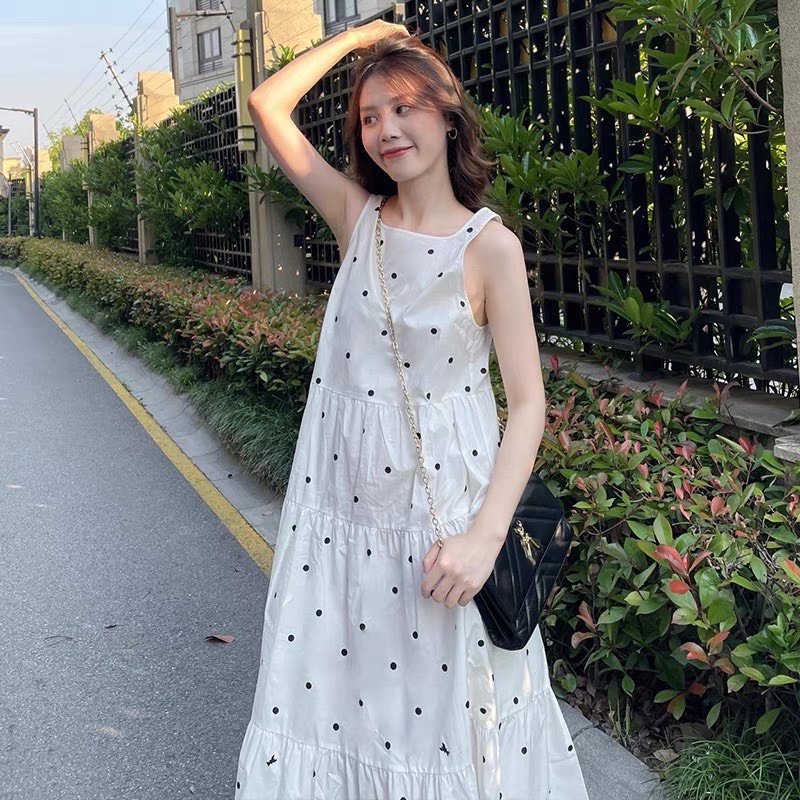 Váy Maxi Thô Chấm Bi Dáng Suông Siêu Xinh Có Ảnh Thật