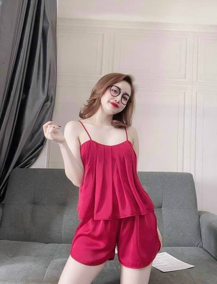 Bộ ngủ lụa 2 dây sexy lụa satin cao cấp , pijama lụa satin gợi cảm 56kg
