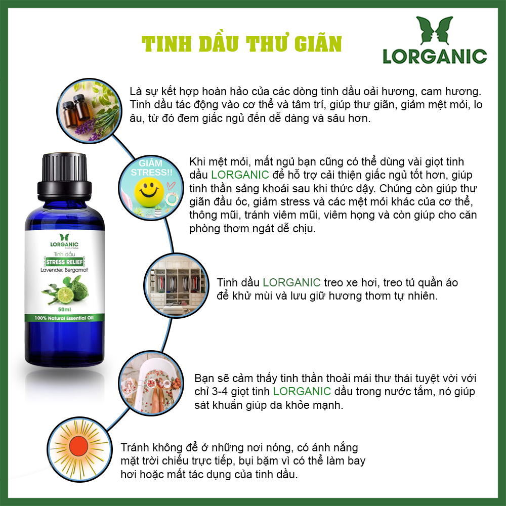 [HCM]Tinh dầu thư giãn Stress Relief Lorganic (10ml, 50ml)