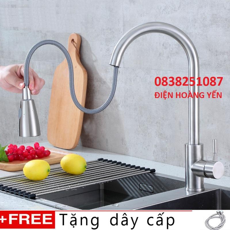 [HCM]Vòi rửa chén NÓNG LẠNH (Dây rút) inox 304 CNL3005 Tặng kèm 02 dây cấp nóng - lạnh ( bạc)