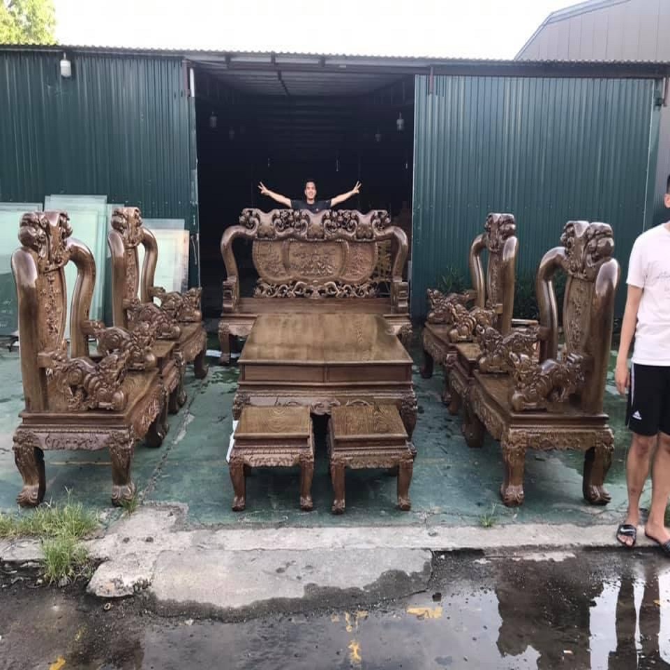 Bộ bàn ghế minh quốc đào ván tràn tay nghê nguyên khối gỗ mun nam phi