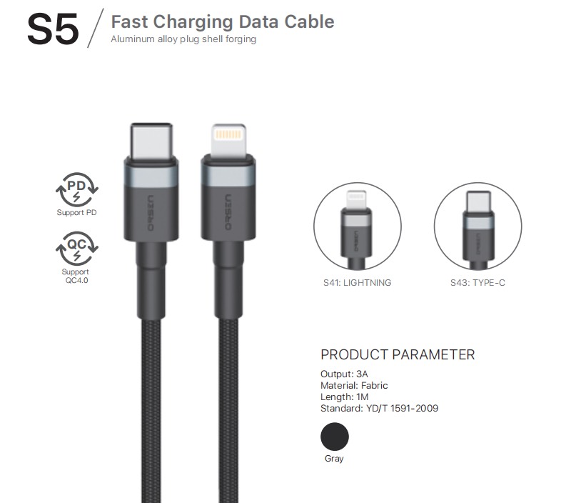 Cáp Sạc Iphone ELOOP S51 Type-C 3A to Lightning, Dài 1 mét - Hãng Phân Phối Chính Thức