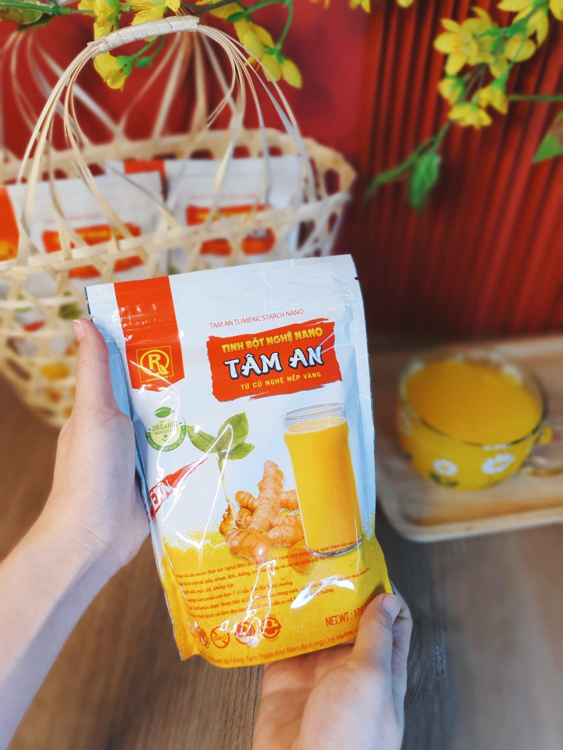 TInh bột nghệ Nano Tâm an nhiều curcumin hỗ trợ giảm đau dạ dày, phụ nữ sau sinh, dưỡng da mờ nám, giảm mụn