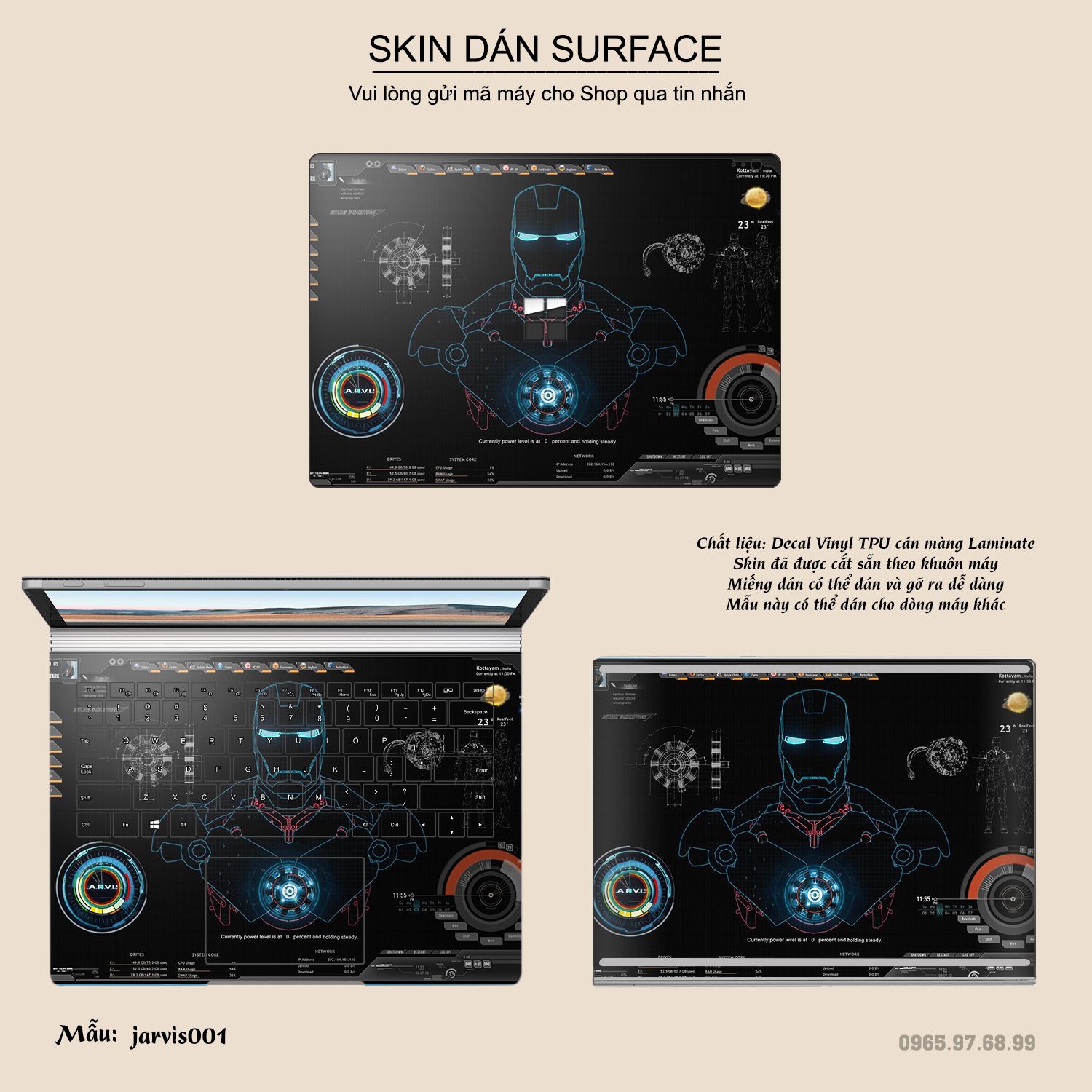 Decal Skin dán Surface Pro / Laptop / Go / Book mẫu Jarvis