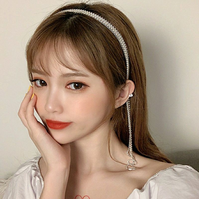 Cài tóc đính đá mỏng phối tua rua lấp lánh cho nữ
