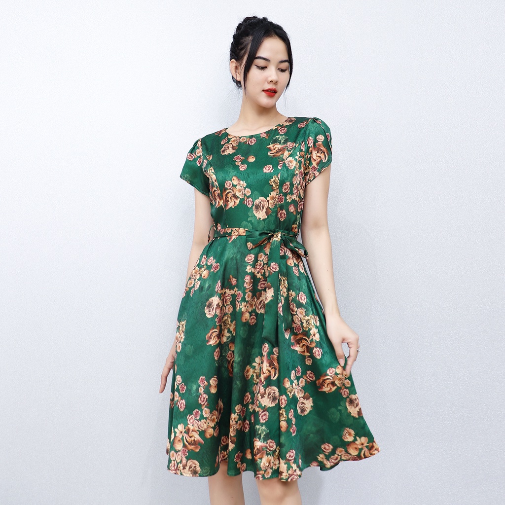 Đầm Dự Tiệc Trung Niên Lụa Vân Pháp Cao Cấp Amyra  D116 - Váy Trung niên Cho Mẹ Mặc Đi Làm,Đi Chơi,Đi Cưới Dáng Xòe