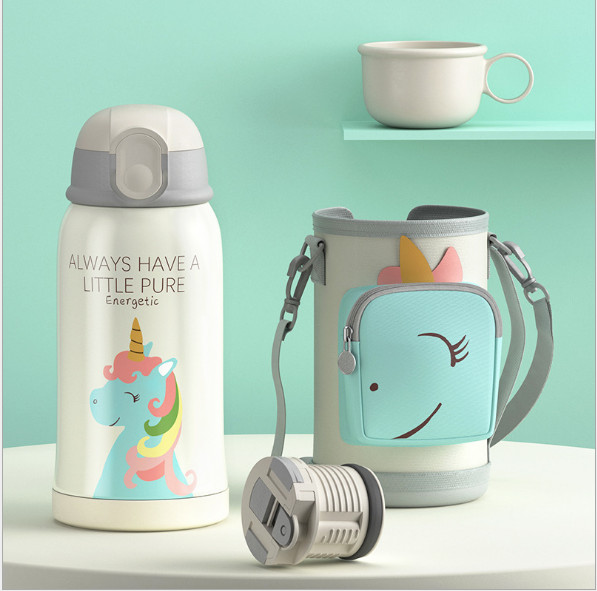 Bình nước giữ nhiệt trẻ em inox 304 bình nước cho bé kèm túi đựng 550ml