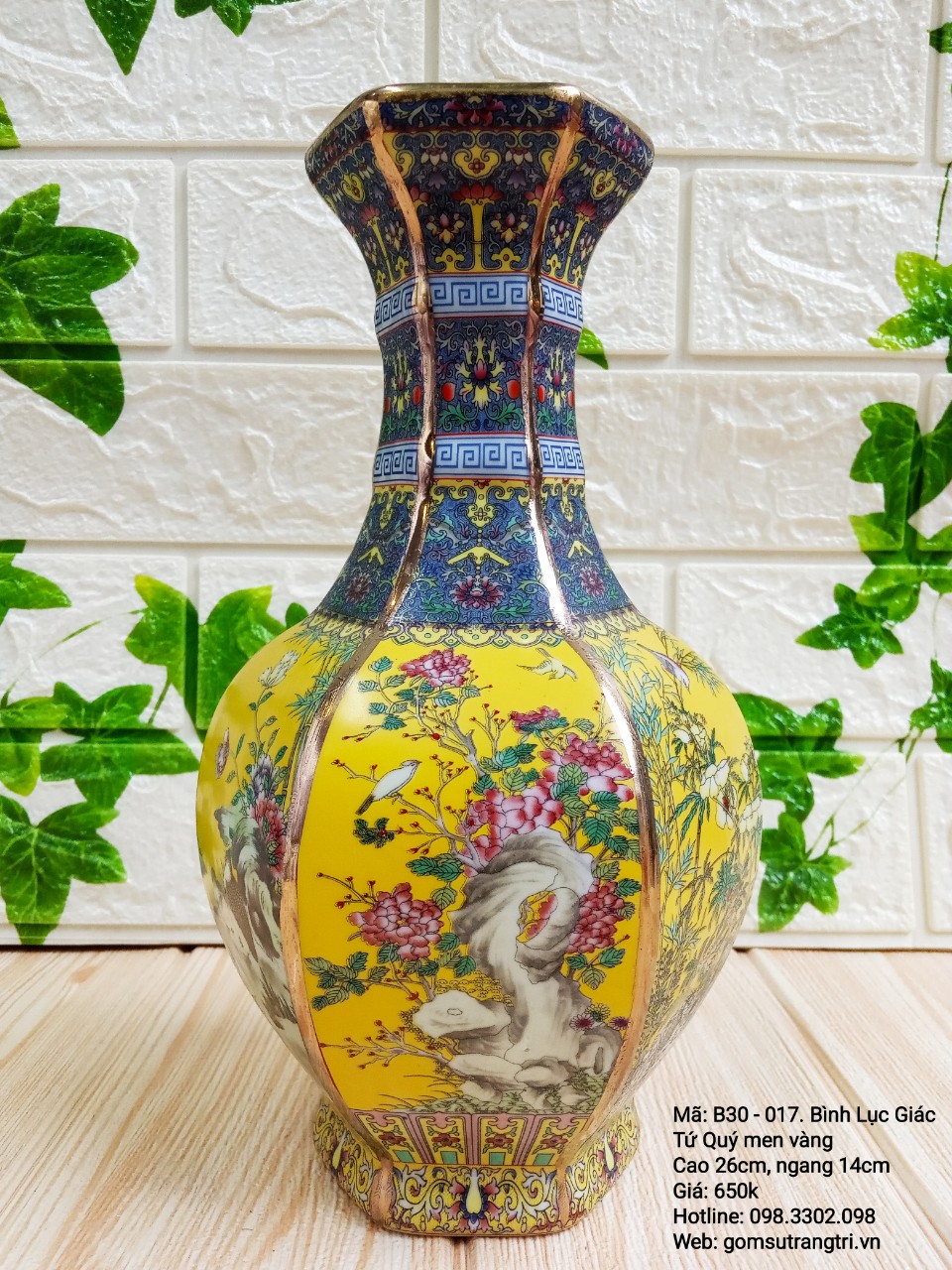 Bình lục giác họa tiết Tứ Quý