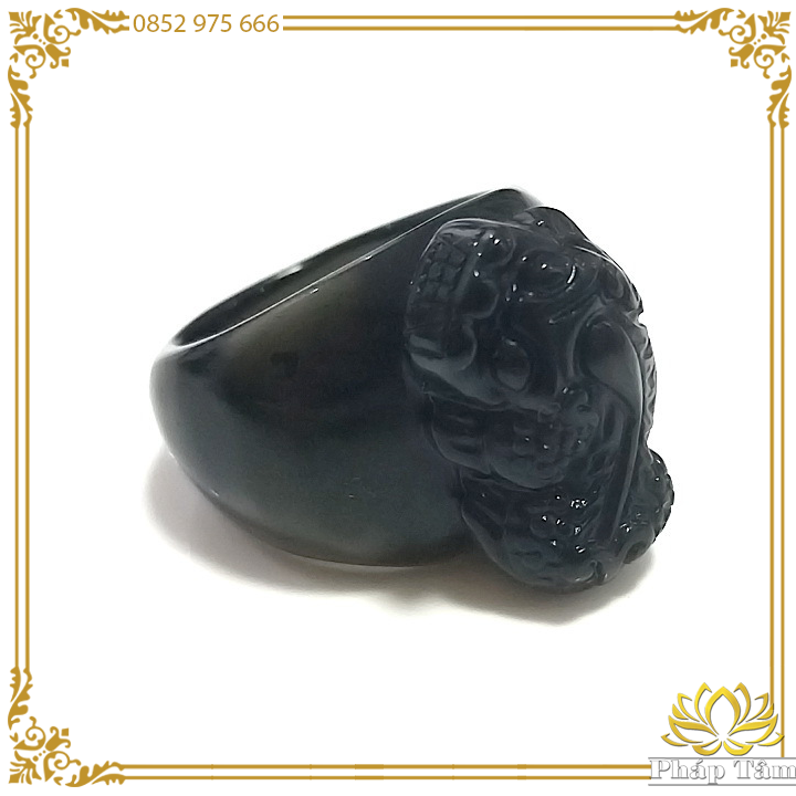 [Hiếm] Nhẫn Đá Tỳ Hưu Phong Thủy Đá Núi Lửa Obsidian Đen Cao Cấp - Pháp Tâm