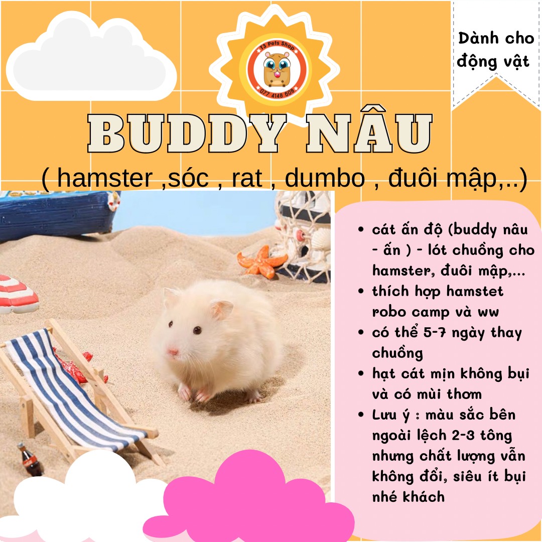 cát ấn độ (buddy nâu - ấn ) - lót chuồng cho hamster, đuôi mập,...