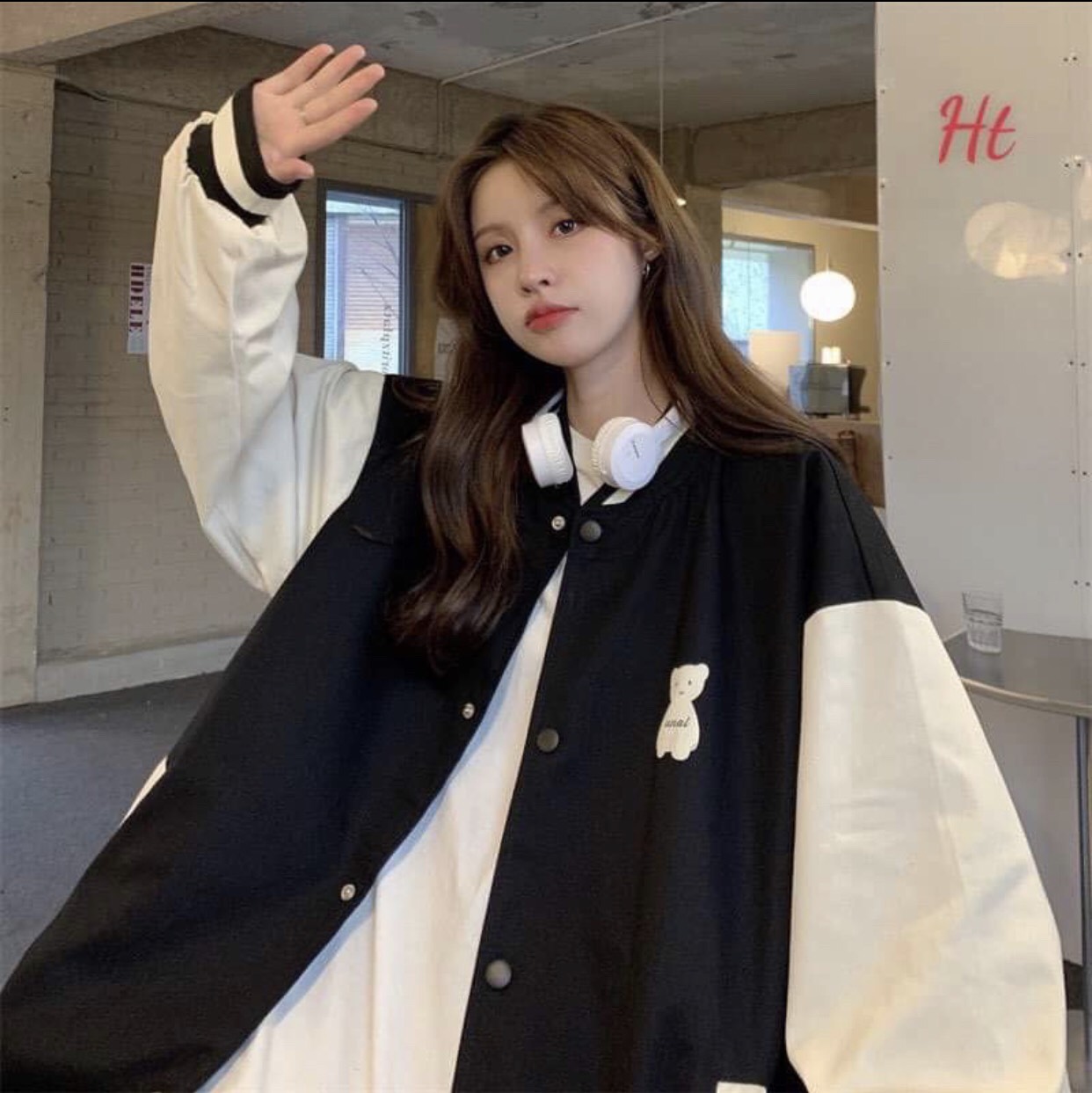 Áo khoác bomber nỉ lô gô gấu HT12
