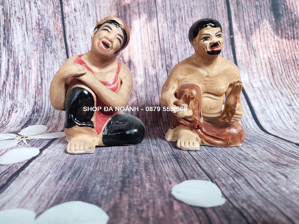 [Hà Nội] Tượng gốm Chí Phèo Thị Nở cao 9cm, gốm sứ Bát Tràng