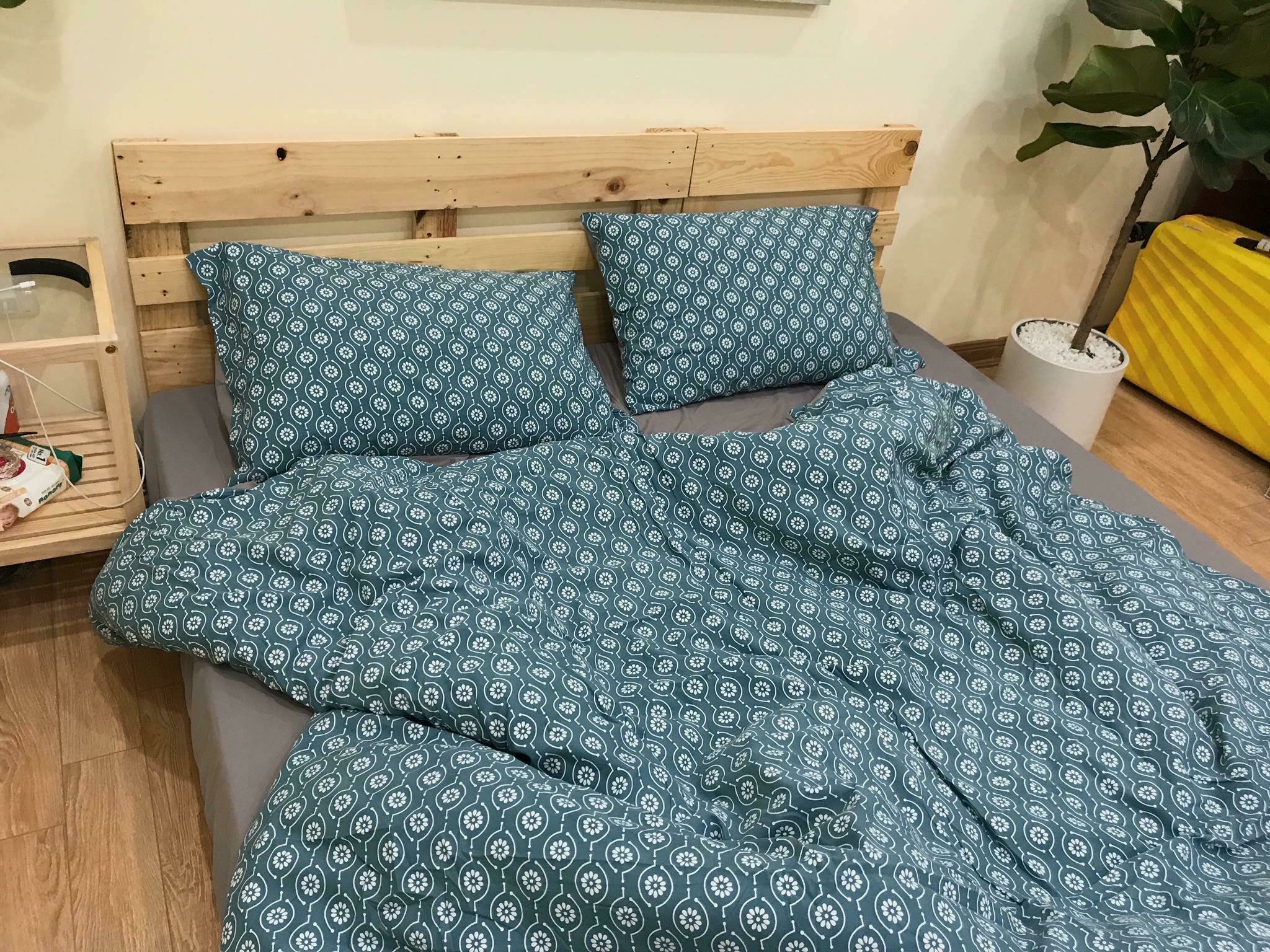Bộ chăn ga gối ĐŨI vintage xanh cổ vịt bo chun đủ kích cỡ