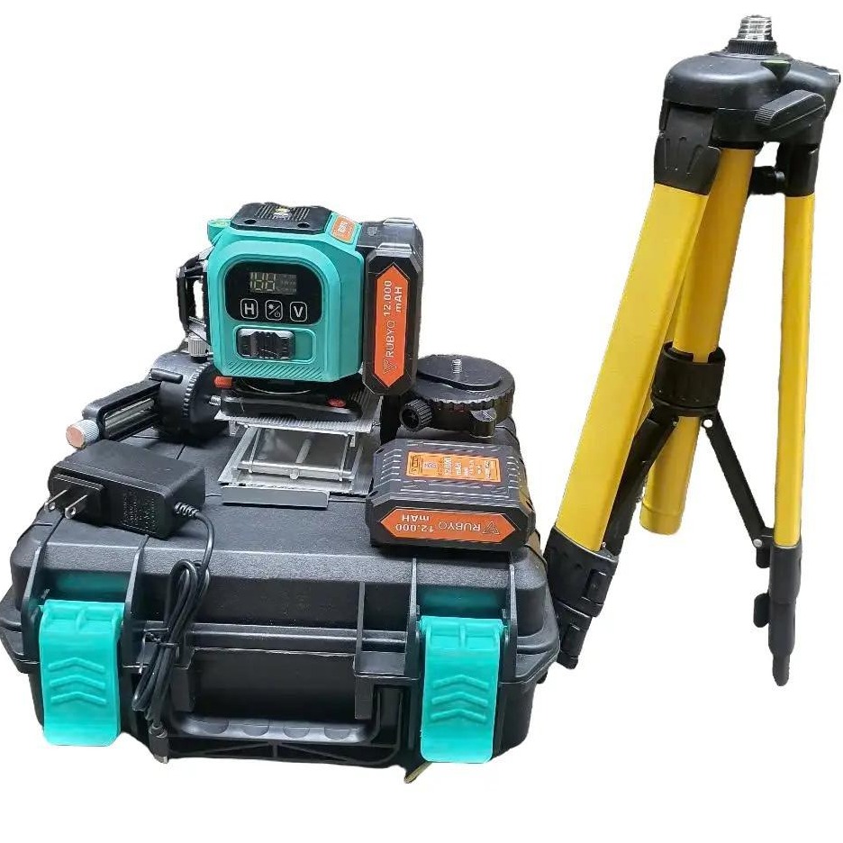 Máy cân bằng laser Bóng Super lep siêu sáng 12 tia xanh chính hãng RUBYQ CAO CẤP có đồng hồ hiện thi phần trăm pin