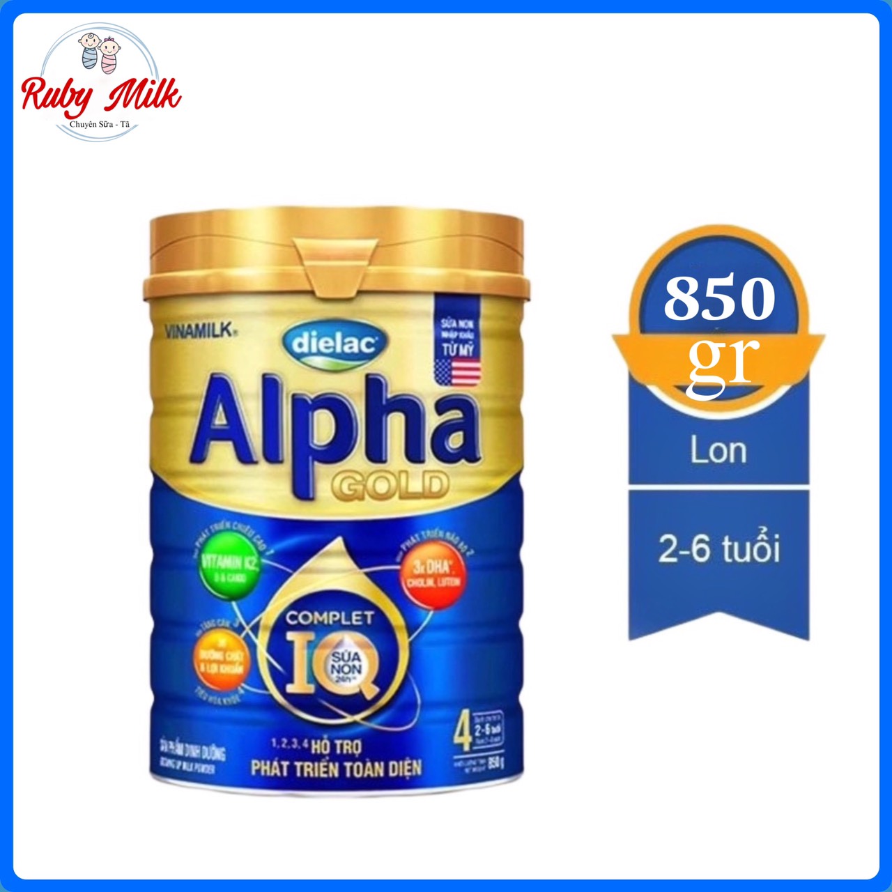 Date 1.2026] Sữa bột Dielac Alpha Gold 4 Lon 850g (cho trẻ từ 2 - 6 tuổi)