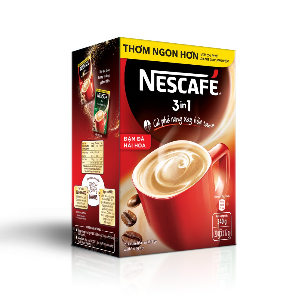 [HCM]NESCAFÉ 3in1 Cà Phê Rang Xay Hòa Tan Đậm Đà Hài Hòa (20 gói x 17g)