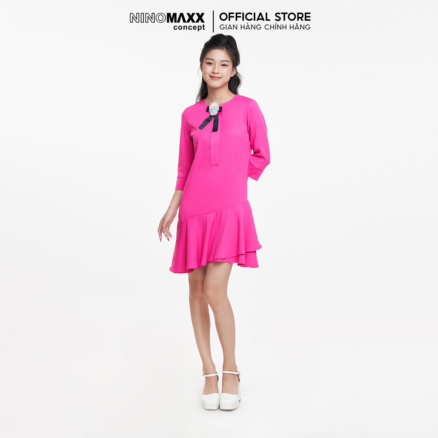 Đầm Nữ Màu Hồng Tay Lửng Đuôi Xoè N&M Thương Hiệu NINOMAXX 1910272