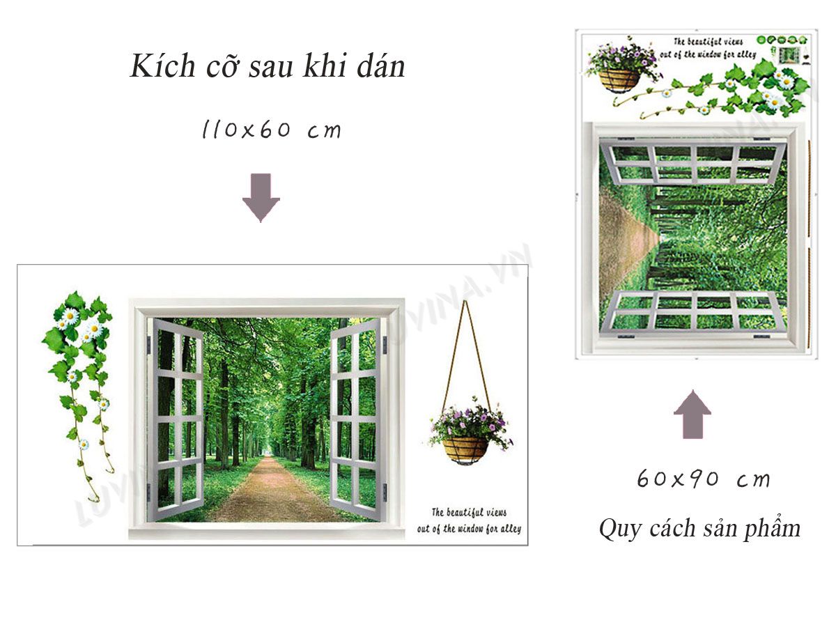 DECAL DÁN TƯỜNG GIÀN CÂY VÀ CỬA SỔ XANH