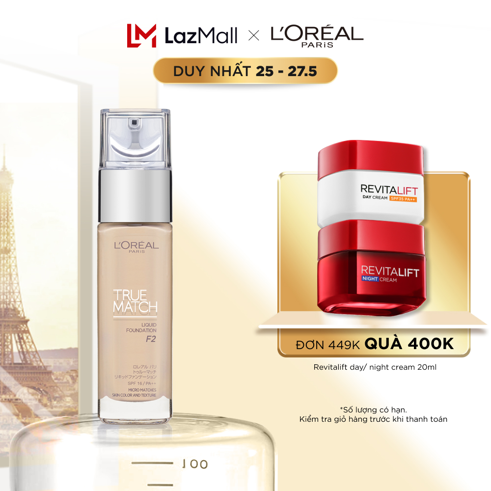 Kem nền mịn nhẹ dưỡng da dạng lỏng L'Oreal Paris True match Liquid Foundation 30ml