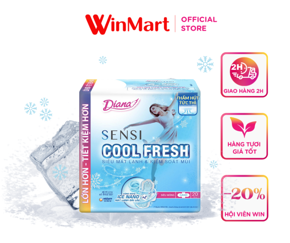 [Siêu thị WinMart] - Băng vệ sinh Diana Sensi Cool Fresh siêu mỏng cánh gói 20 miếng