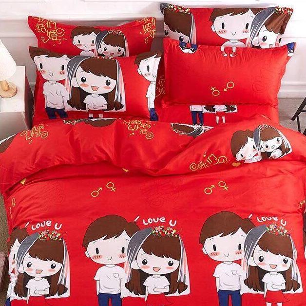 Bộ chăn ga gối cô dâu đỏ + ruột chăn hè.